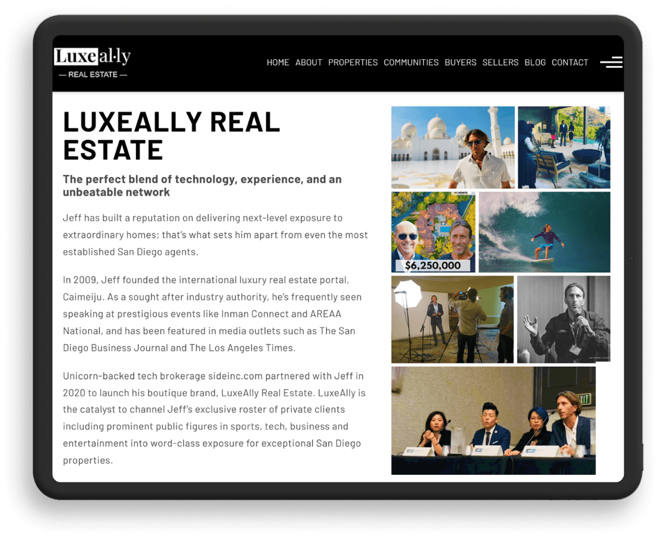LuxeAlly Real Estate screenshot on tablet