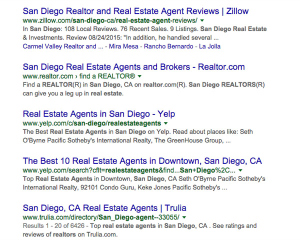 search for terms like "San Diego Realtor" or "San Diego real estate agent"