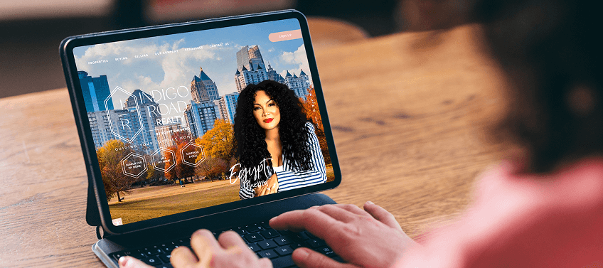 Egypt Sherrod’s real estate website homepage, designed by Agent Image, displayed on a tablet screen.