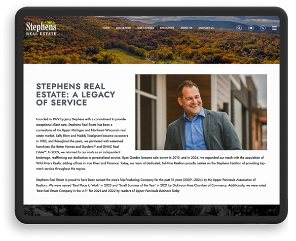 Stephens Real Estate screenshot on tablet