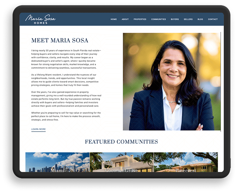 Maria Sosa Homes screenshot on tablet